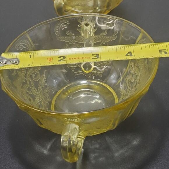 FEDERAL MADRID AMBER YELLOW DEPRESSION GLASS 4 3/4" Soup Bowl Handles, Set of 2 - Picture 8 of 8